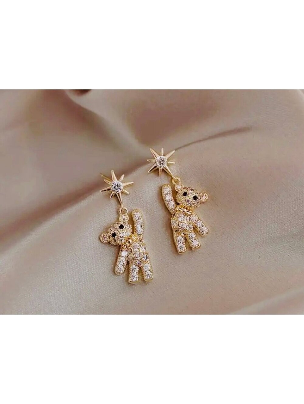 New - Stainless Steel / Cubic Zirconia Cute Little Bear & Star Stud Earrings